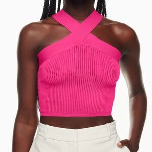 ARITZIA Babaton Sculpt Knit Criss Cross Cropped Tank Hot Pink Size XS Sz XS